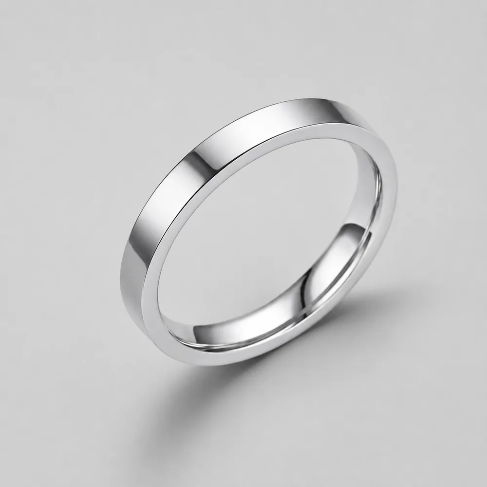 Anillo liso de acero inoxidable plateado