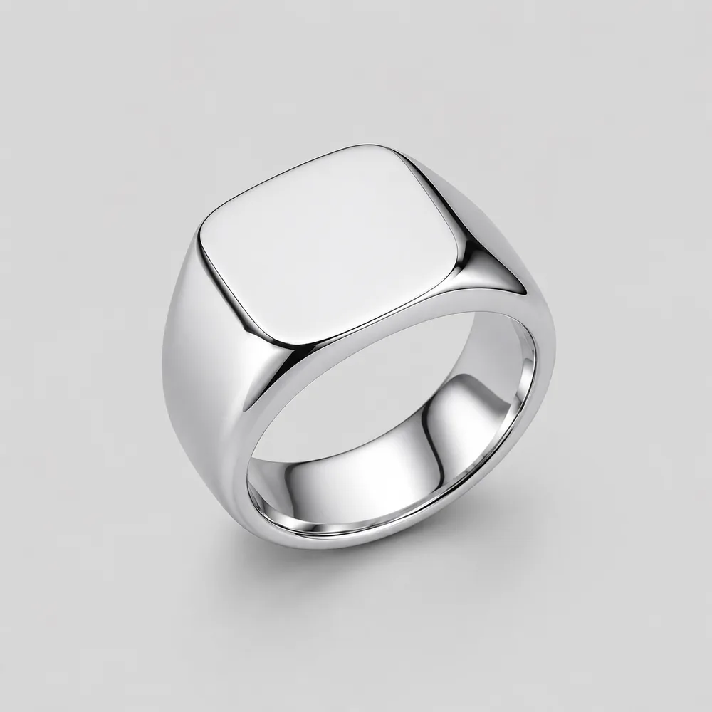 Anillo de sello para hombre de acero inoxidable plateado