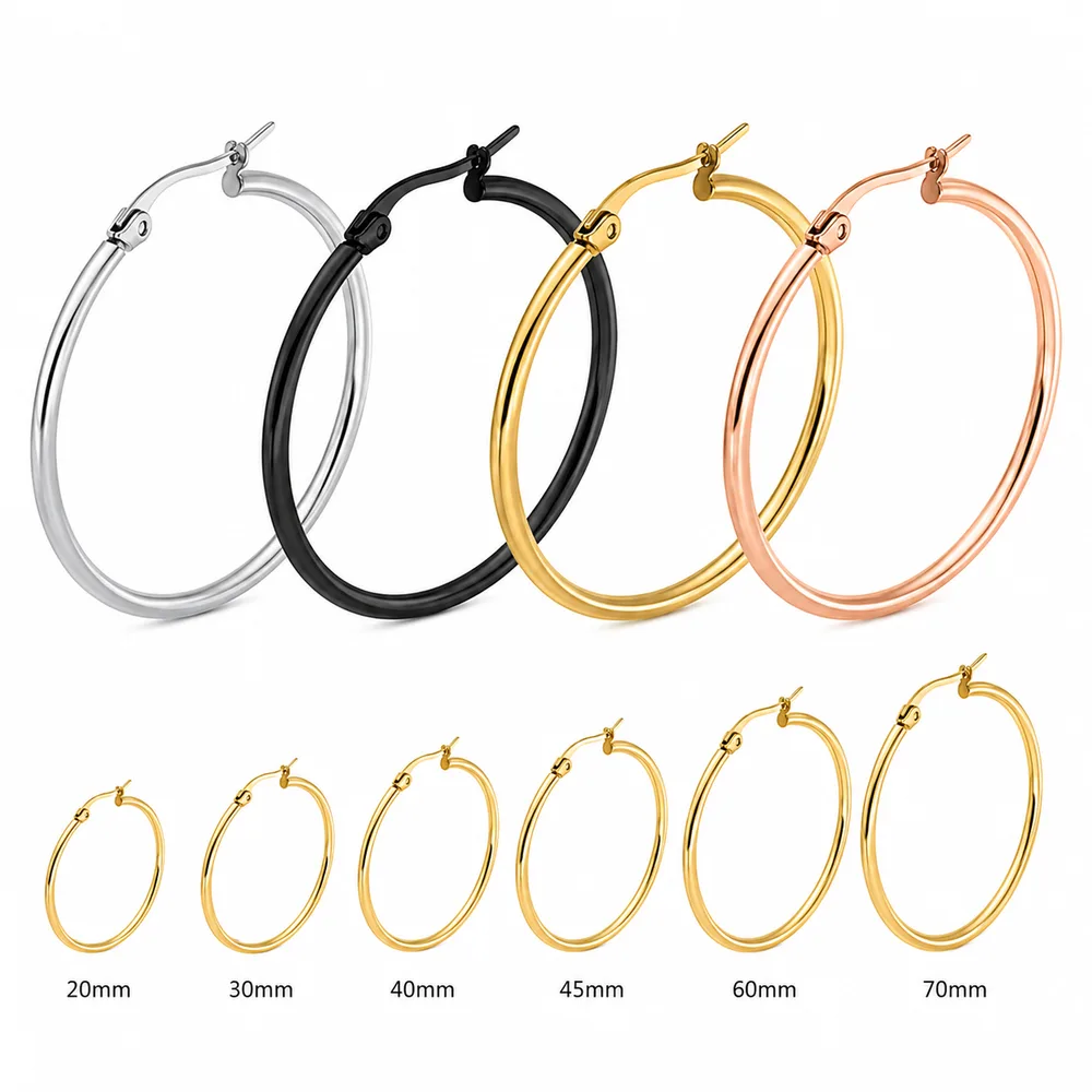 Aros lisos plateados de acero inoxidable: 20, 45 y 70 mm