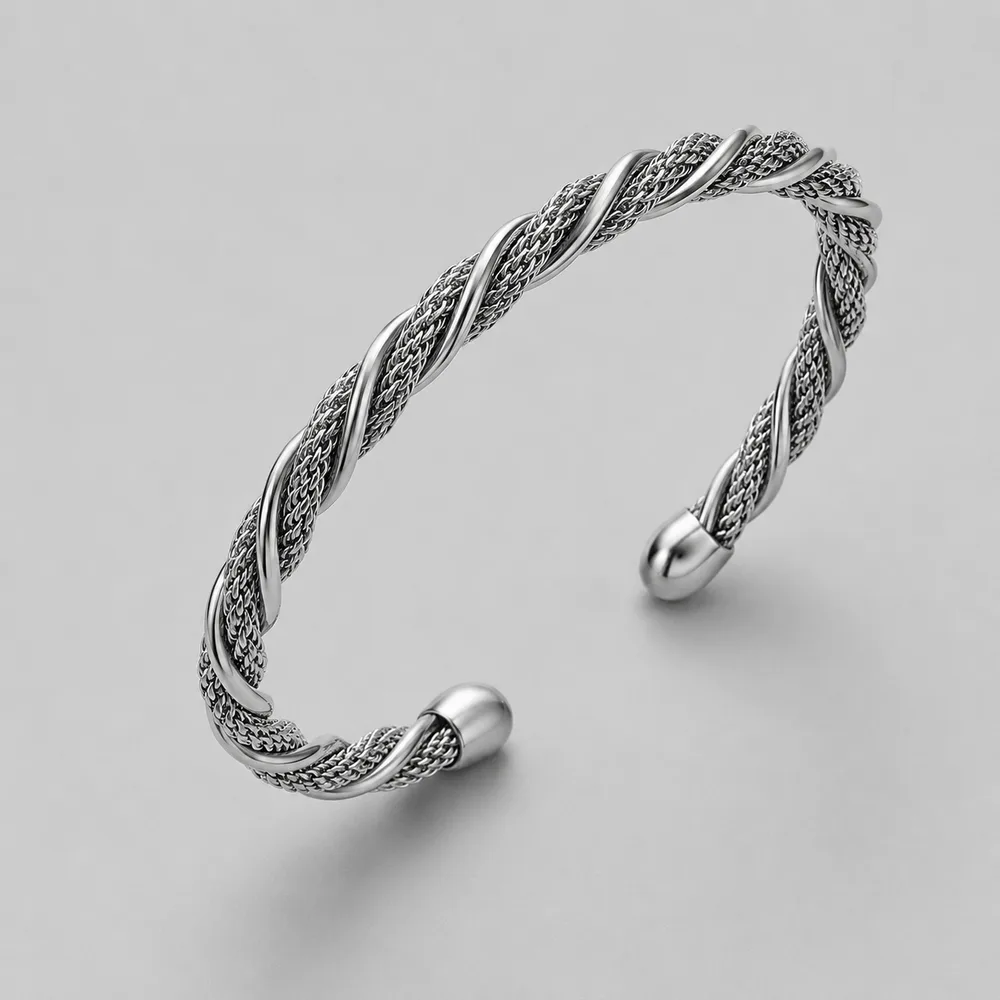 Pulsera vintage abierta de acero inoxidable